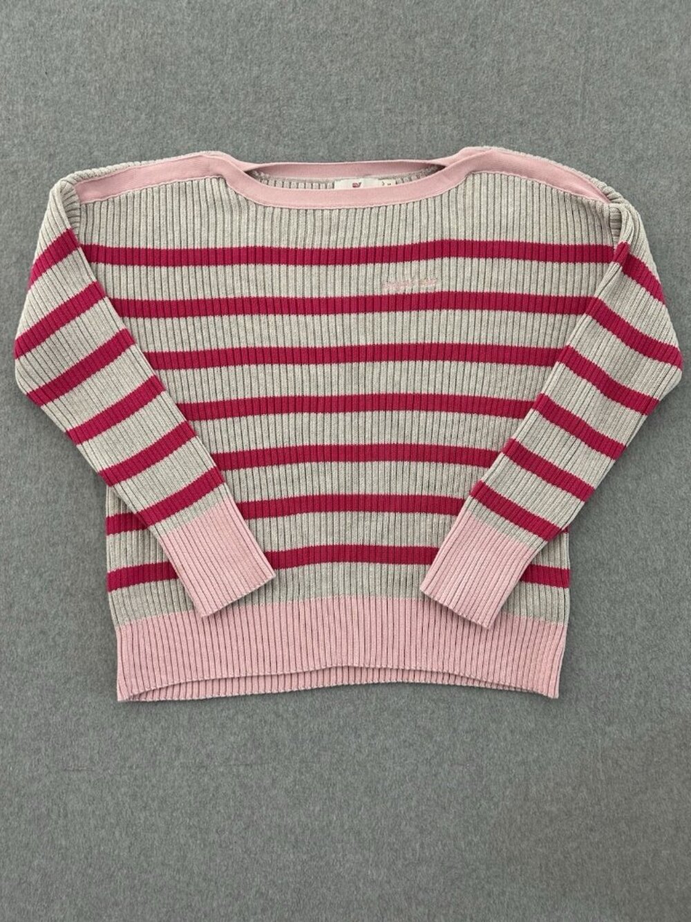 Vineyard Vines Sweater Size M Striped Boatneck Gray Pink Preppy - Picture 2 of 8